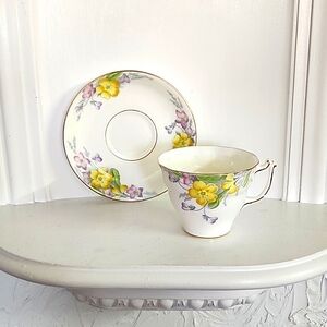 Vintage “Old Royal” Bone China Tea Cup & Saucer with Yellow Flower/Violets 1930